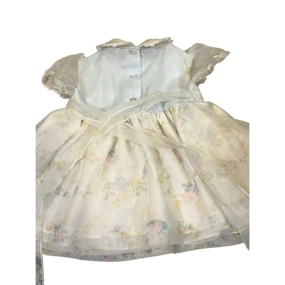 Vintage New York Kids Size 4 Pastel Floral Puff Sleeve Dress USA Made